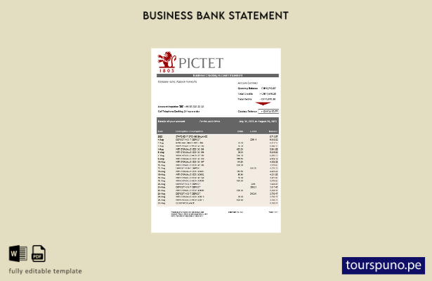 listo para imprimir Plantilla de extracto de cuenta firme de Pictet Bank en form